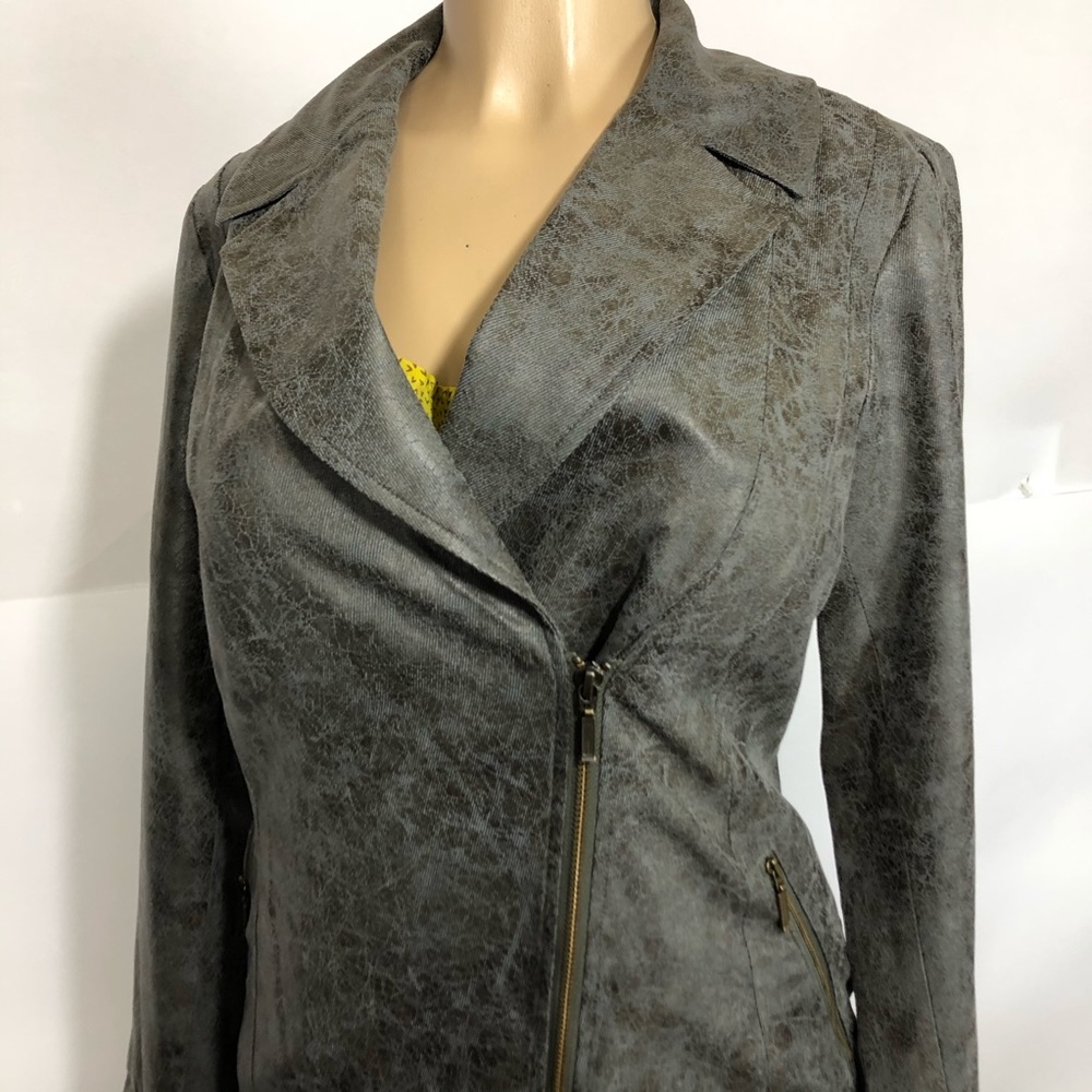 Tribal Gray Suede Asymmetric Basic Jacket Top Sz 8 - image 6